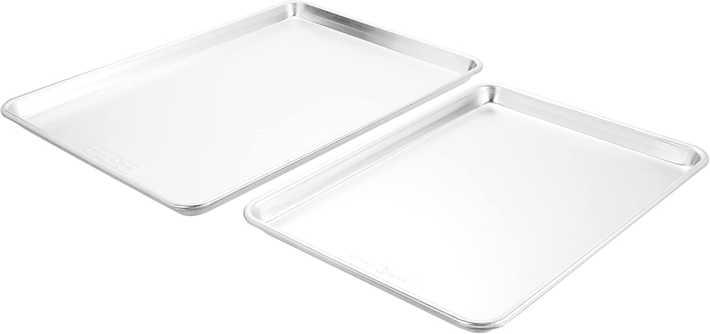 Nordic Ware Naturals Extra Large and Half Sheet Set - USA Made Aluminum Commercial Quality Sheet Pan for Baking or Roasting, Encapsulated Galvanized Steel Rim Prevents Warping, Big Sheet + Half Sheet