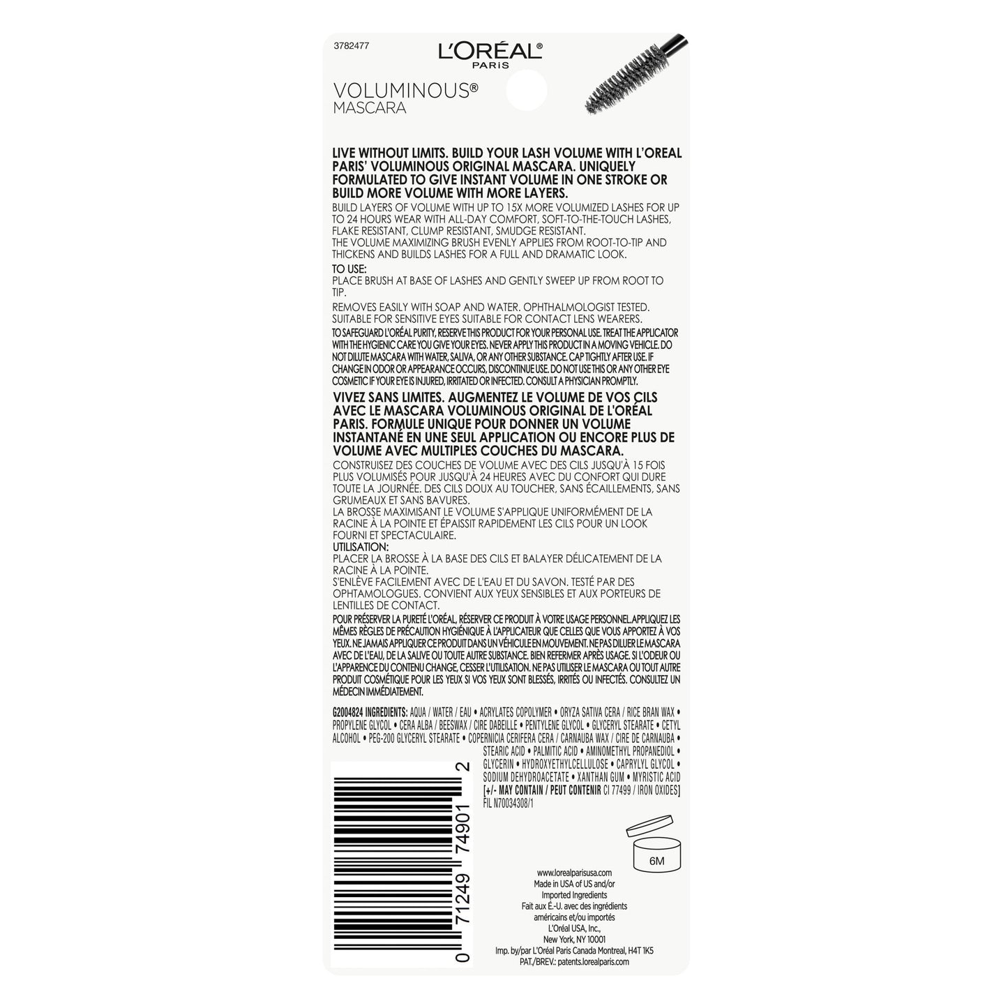 L'Oreal Paris Voluminous Original Washable Bold Eye Mascara, Black