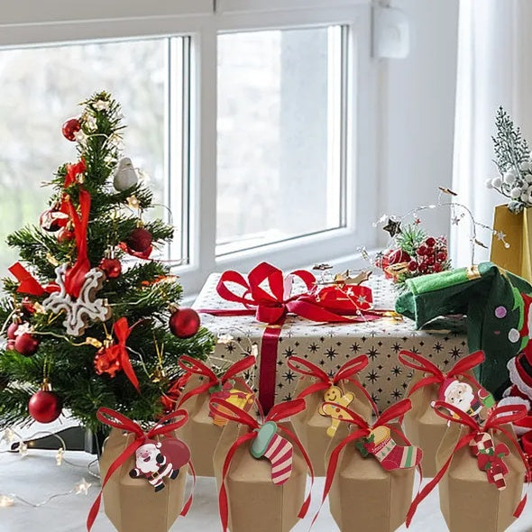 24 Pcs Christmas Gift Boxes With Ribbon And Cards Cartoon Santa Claus Reindeer Snowman Pattern Box Paper Cookies Candy Treat Boxes For Christmas Party Favor Supplies - EBS PLATFORM INC.