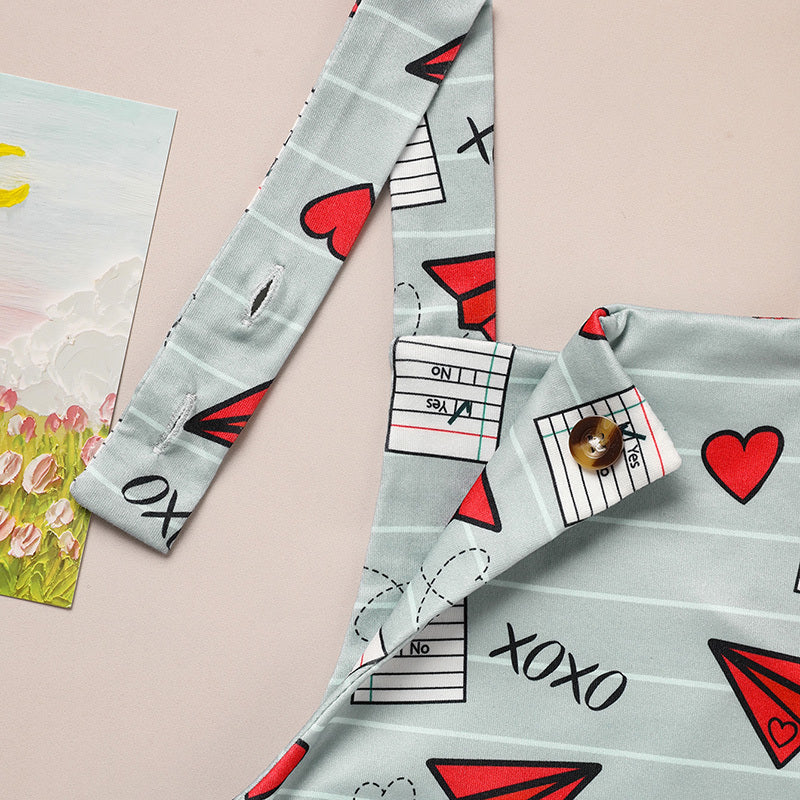 Baby Boy Girl's Casual Heart Pattern Jumpsuit, Paper Airplane Heart Xoxo Trendy Overalls, Valentine's Day Coming Home Outfit