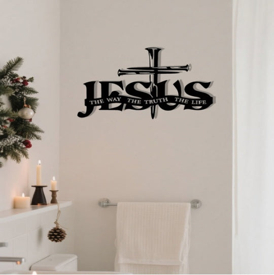 Jesus Cross Metal Wall Art The Way, The Truth, The Life Sign Christian Home Decor For Bedroom, Living Room, Bathroom & Kitchen Rustproof, Waterproof Durable Wall Hanging Fade-Resistant Fini