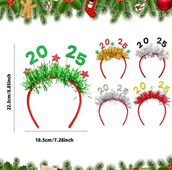 5PCS 2025 New Year Headband New Year's Eve Hat Star Hairbands Christmas Plastic Hair Bands With Sequins For New Year Eve Headpiece Birthday Carnival Party Props Decoration - EBS PLATFORM INC.
