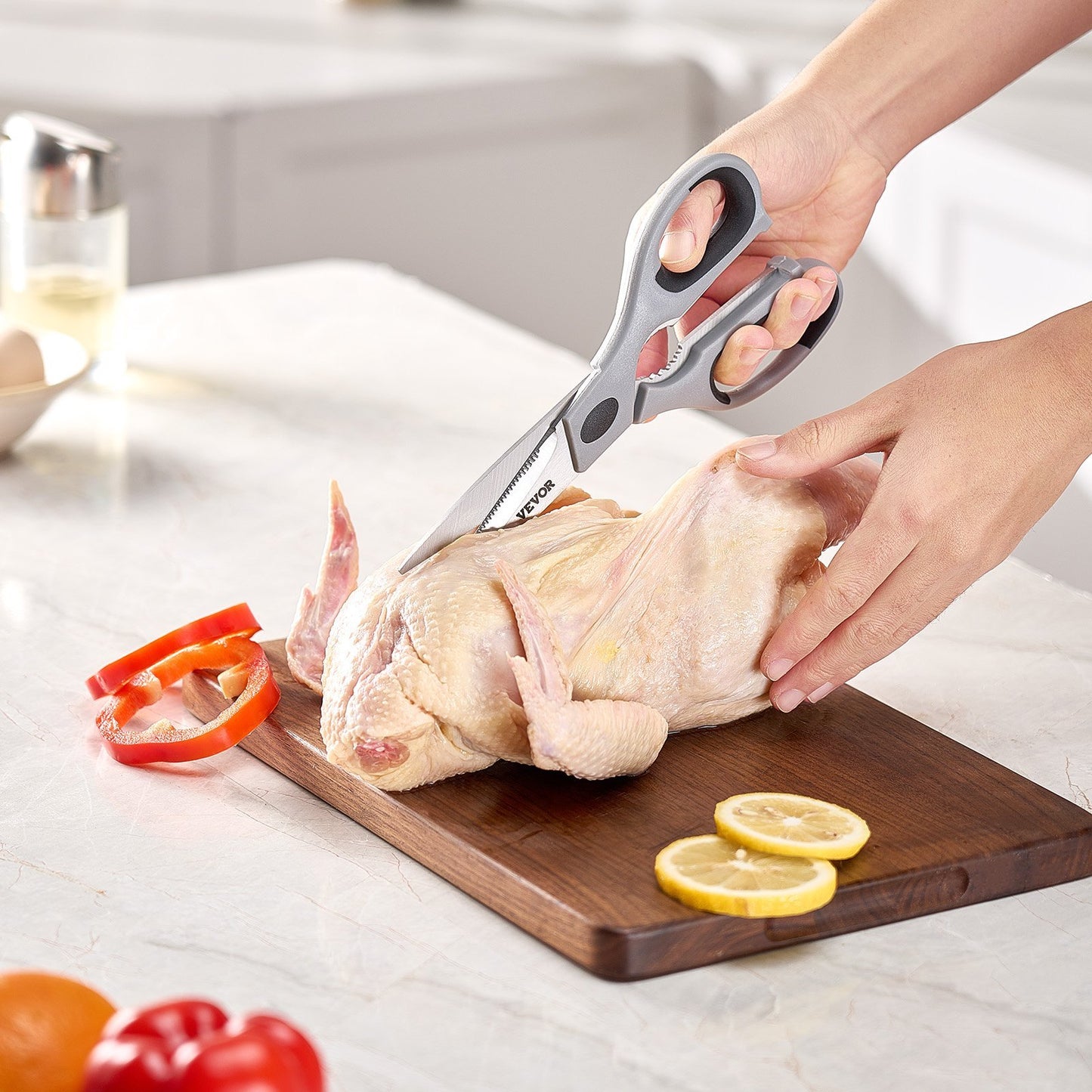 Kitchen Scissors Stainless Steel Kitchen Shears Protective Sheath Grey - EBS PLATFORM INC.