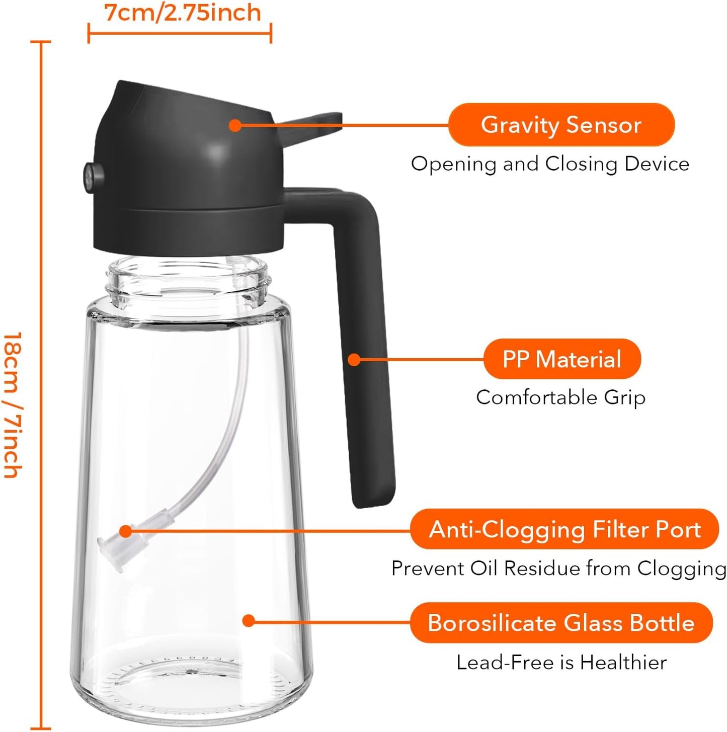 YARRAMATE 16oz Glass Olive Oil Sprayer Dispenser Bottle for Cooking & BBQ