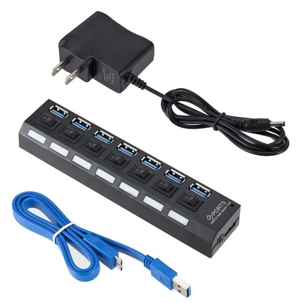 7 Port USB 2.0 3.0 Hub Splitter Adapter High Speed For PC Laptop Desktop