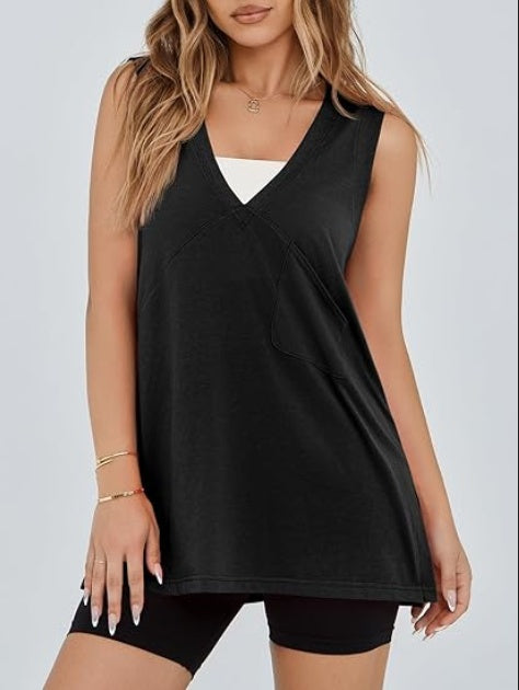 Fisoew Womens Summer Tank Tops V Neck Sleeveless Casual Loose Flowy Tunic Workout T Shirts