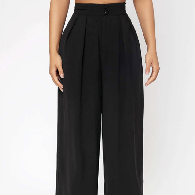 Ladies' Solid Color New Fashionable Commuting Loose Comfortable Button Down Pants