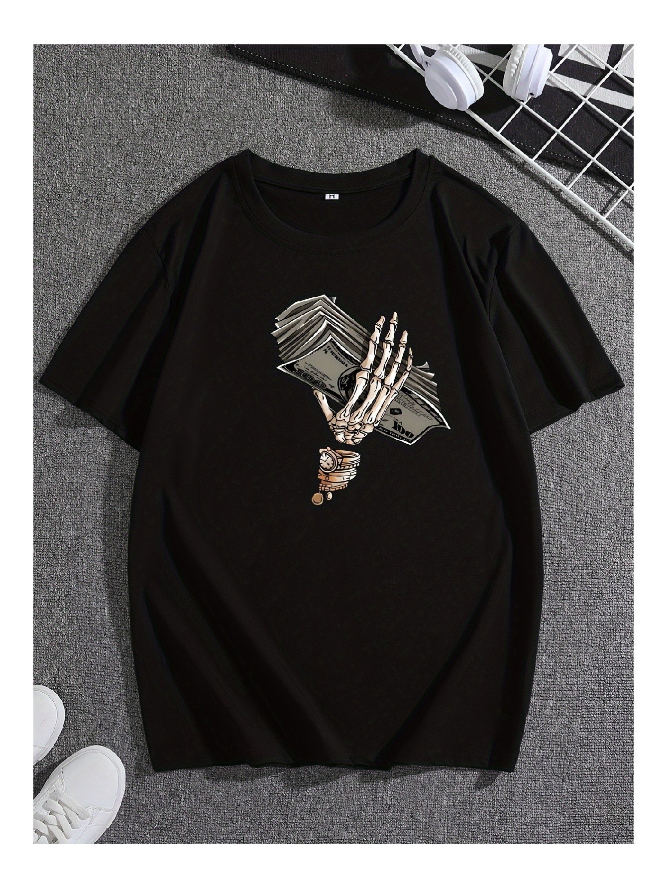 Black Skull Hand Print Shortsleeved Tshirt Fashion Trend Unique Personality
