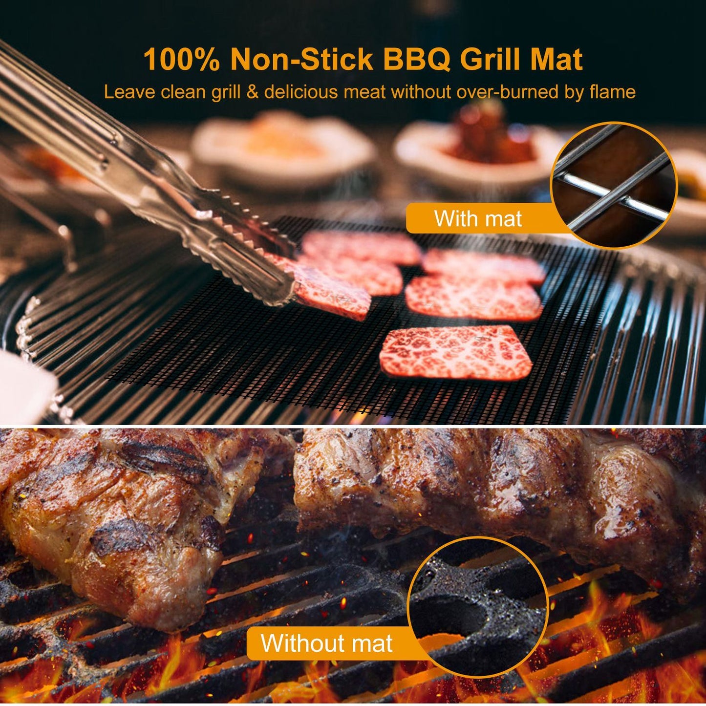 1Pc BBQ Grill Mat Non-Stick Mesh Mat Baking Sheet Liner Reusable Reversible Washable For Outdoor Gas Charcoal
