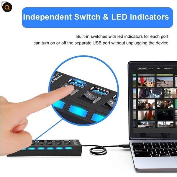 7 Port USB 2.0 3.0 Hub Splitter Adapter High Speed For PC Laptop Desktop