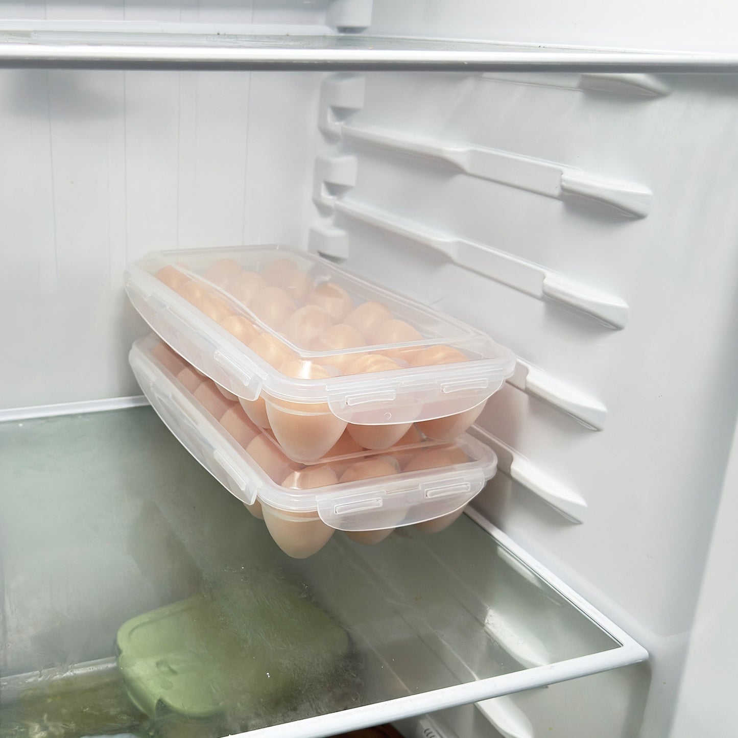 2Pcs Plastic Egg Holder Stackable Egg Storage Box Egg Rack For Refrigerator 18 Cavity Per Container Dishwasher Safe