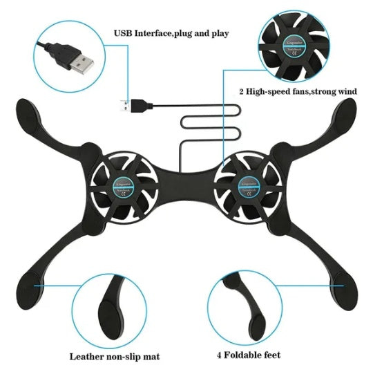 Dual USB Cooling Fan Pad Foldable Slim Fans Cooler Stand For Laptop PC Notebook - EBS PLATFORM INC.
