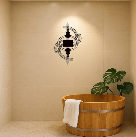 1PC Modern Geometric Metal Wall Art - Circular & Square Abstract Wall Sculpture - Minimalist Home Decor For Living Room, Bedroom, Bathroom, Kitchen - Trendy Housewarming Gift, Halloween Decor, Wall Ha