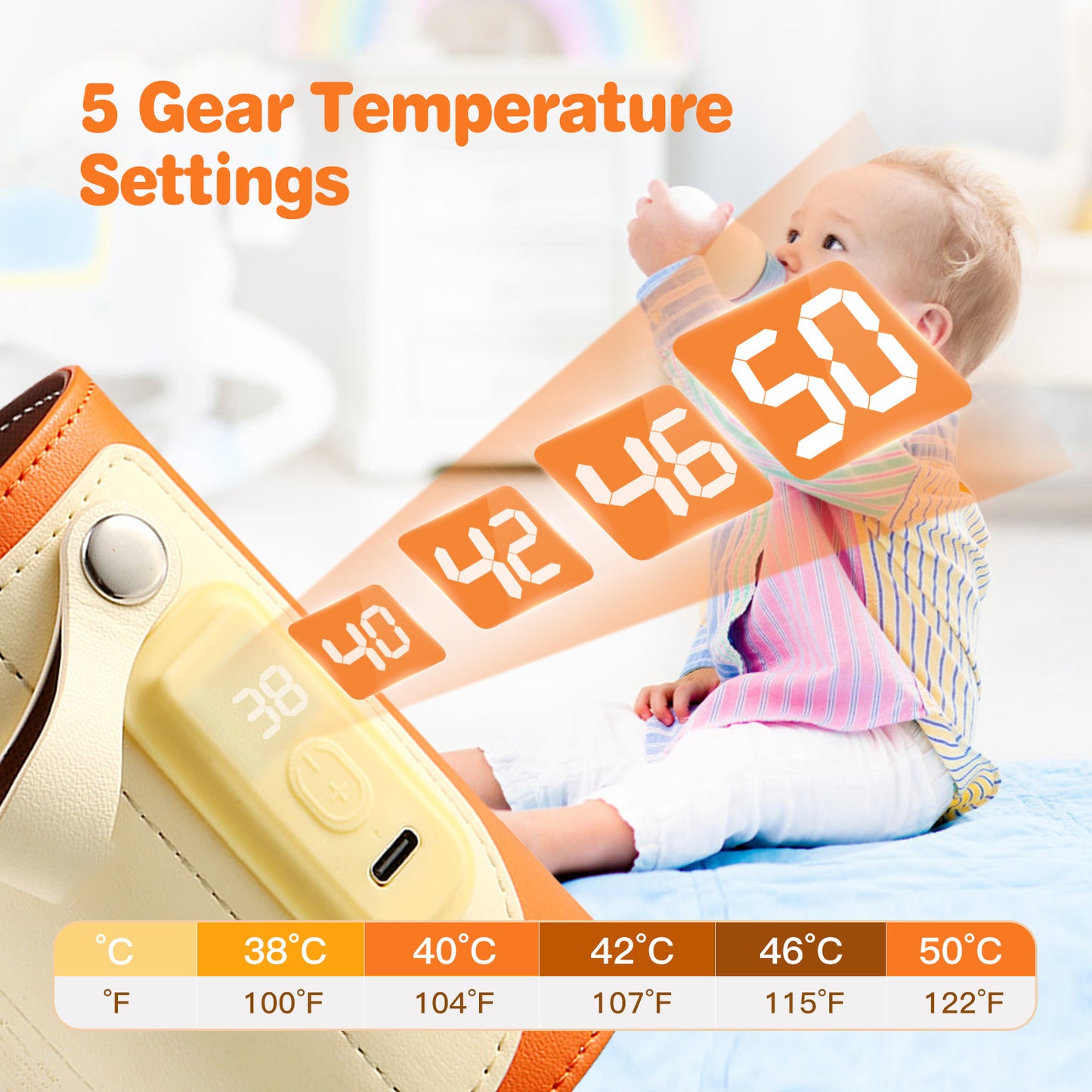 1Pc Portable Baby Milk Warmer 5 Temperature Adjustable Handhold Bottle Warmer With Fast Charge Adapter For Outdoor Car Travel