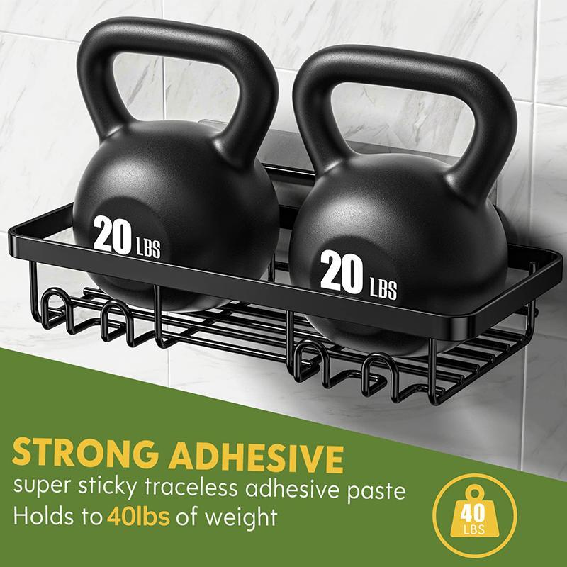 Heavy-duty Wall-mounted Shower Shelf Storage Accessories, Including Soap Dish And Toothbrush Holder, Suitable For Bathroom, Home And Kitchen, Black - EBS PLATFORM INC.