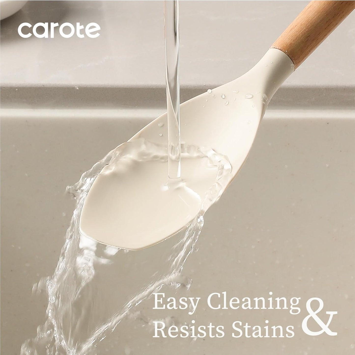 CAROTE 10 Pcs Silicone Cooking Utensils Set for Kitchen with Wooden Handle