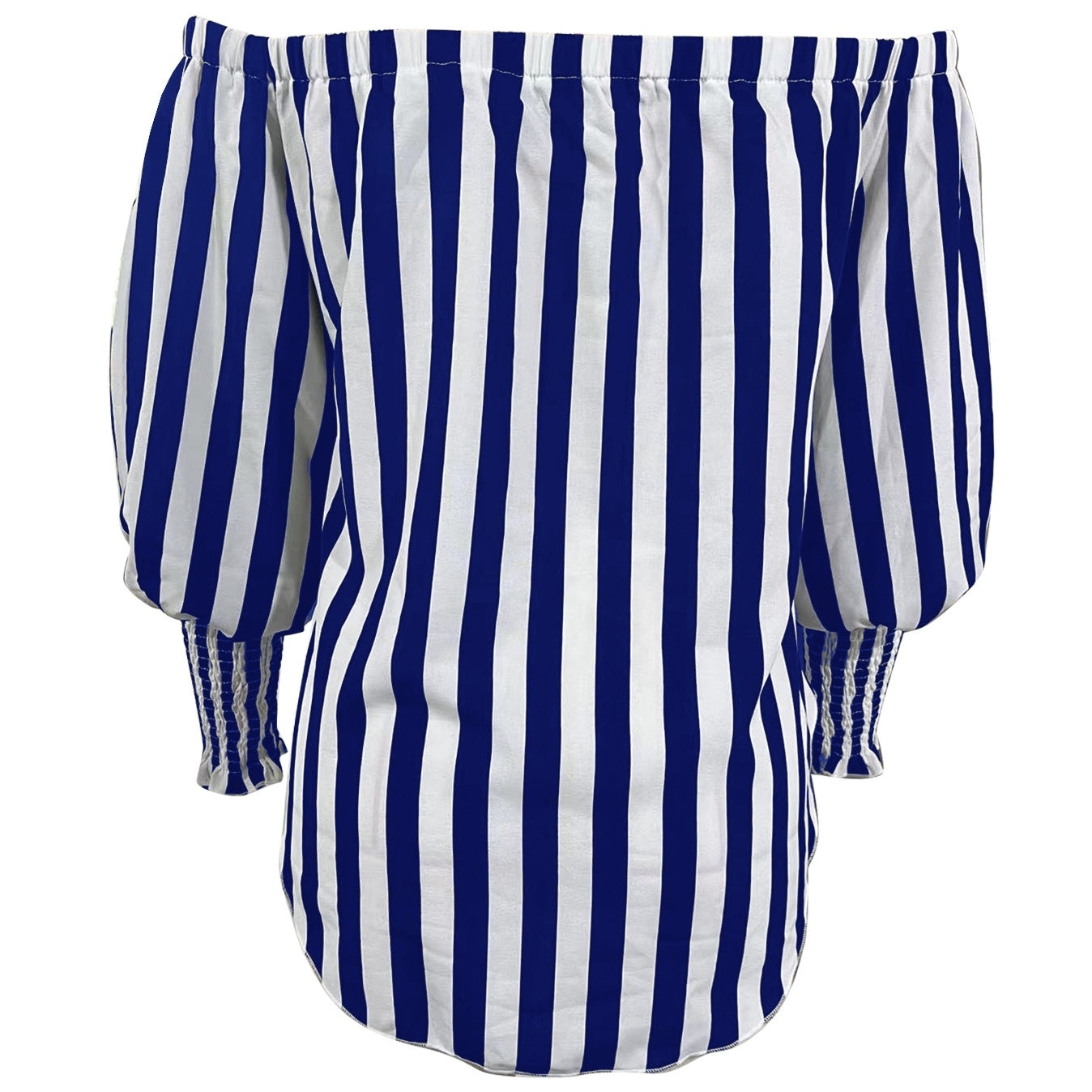 Ladies' One Shoulder Striped Printed Waist Cinching Lace Up Curved Hem Shirt