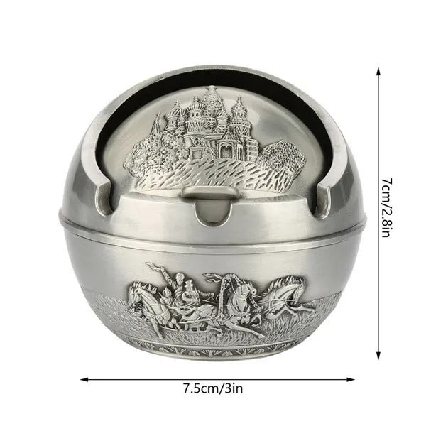 Portable Travel Car Ashtray Round Ball Stamped Pattern Gift Home Decoration