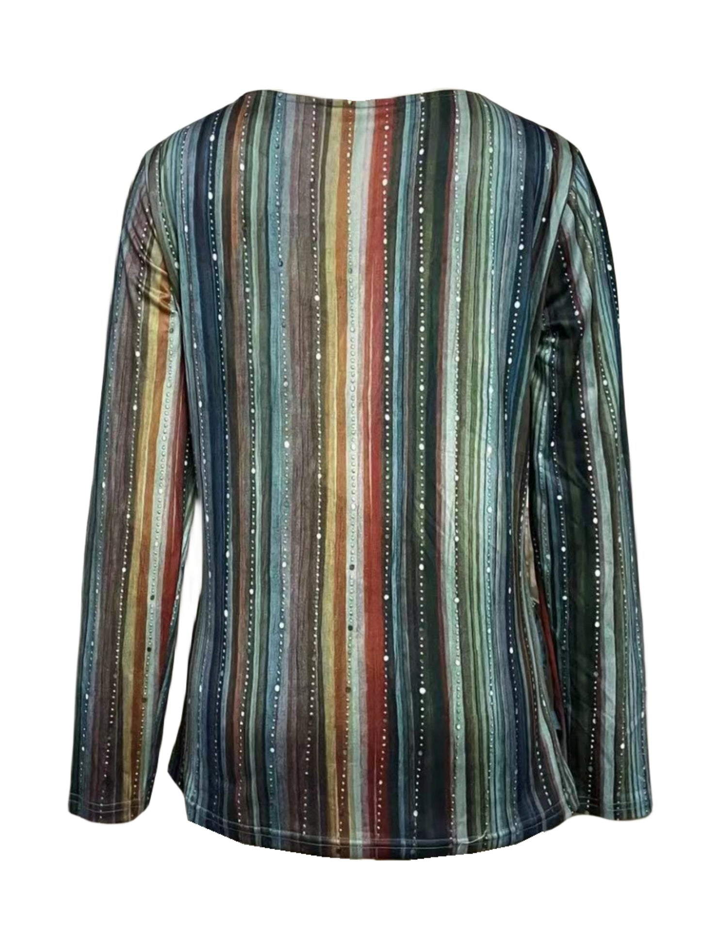 New Long Sleeve Round Neck Printed T-shirt With Circle Decoration For Spring And Autumn, Casual Top.