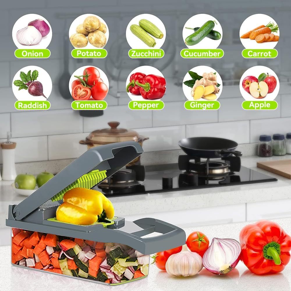 16in1 Vegetable Chopper, Fruit And Vegetable Slicer, Onion Cutter, Food Chopper With Container, Vegetable Cutter And Spiralizer Suitable For Onion Salads ,Essential Small Tools For Households