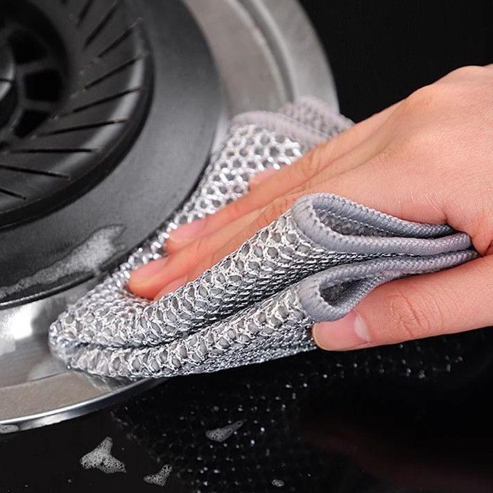 2025 Upgraded Version Scratch-Free Double-Sided Dishwashing Cloth Set Stainless Steel Mesh And Microfiber Material Reusable And Washable Multifunctional Kitchen Cleaning