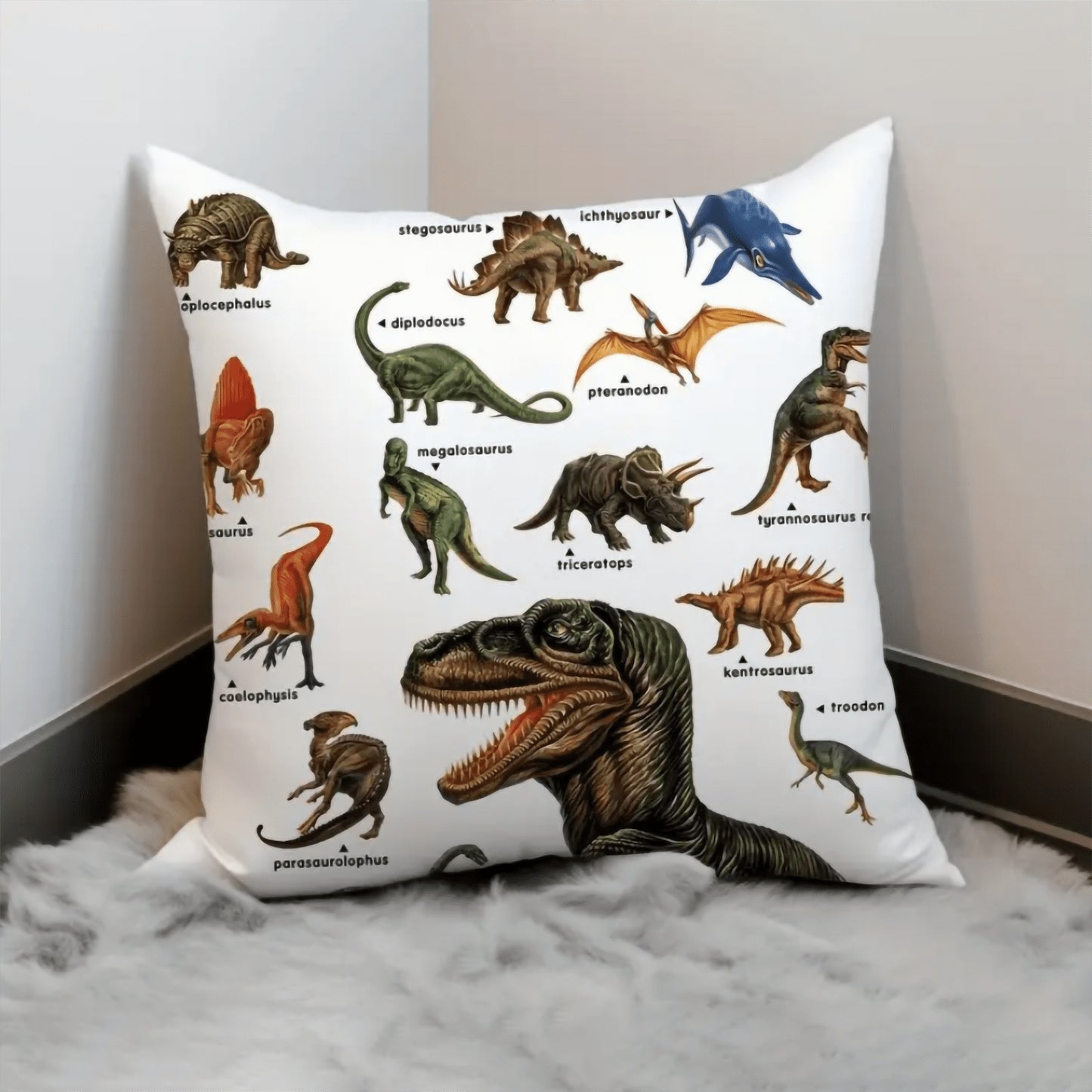Wild Dinosaur Pillow Cover - Animal Dinosaur Pillowcase Tyrannosaurus Rex Brachiosaurus Dinosaur Pillowcase Square 18x18 Suitable For Boys' Room Home Decoration - EBS PLATFORM INC.