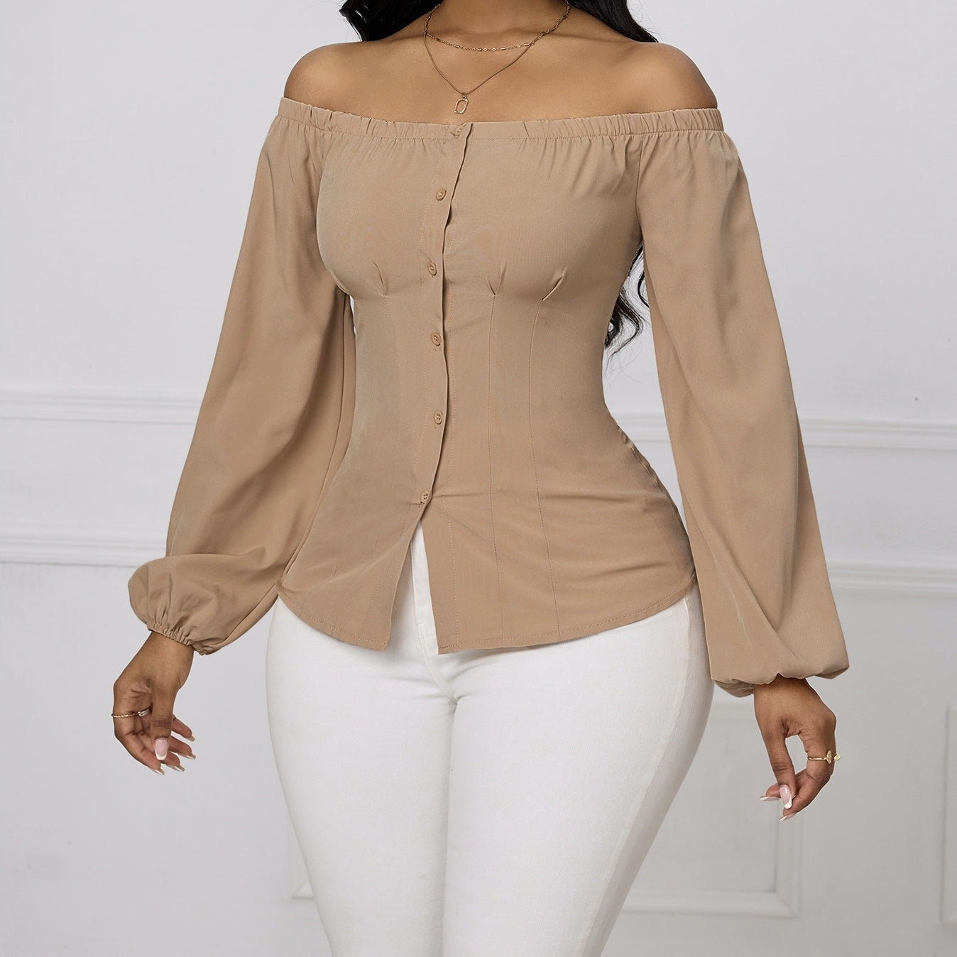 Ladies' Solid Color One Shoulder Waist Slimming Fashion Shirt