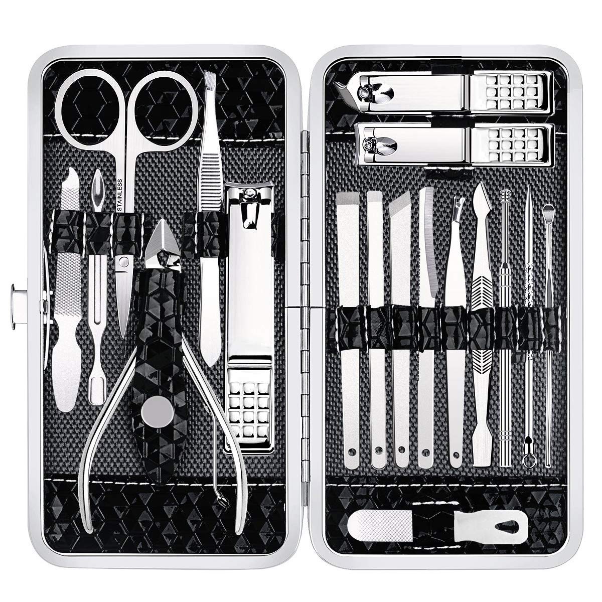 Professional 18-Piece Stainless Steel Manicure Pedicure Kit with Travel Case