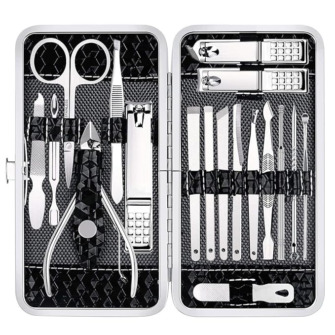 Professional 18-Piece Stainless Steel Manicure Pedicure Kit with Travel Case