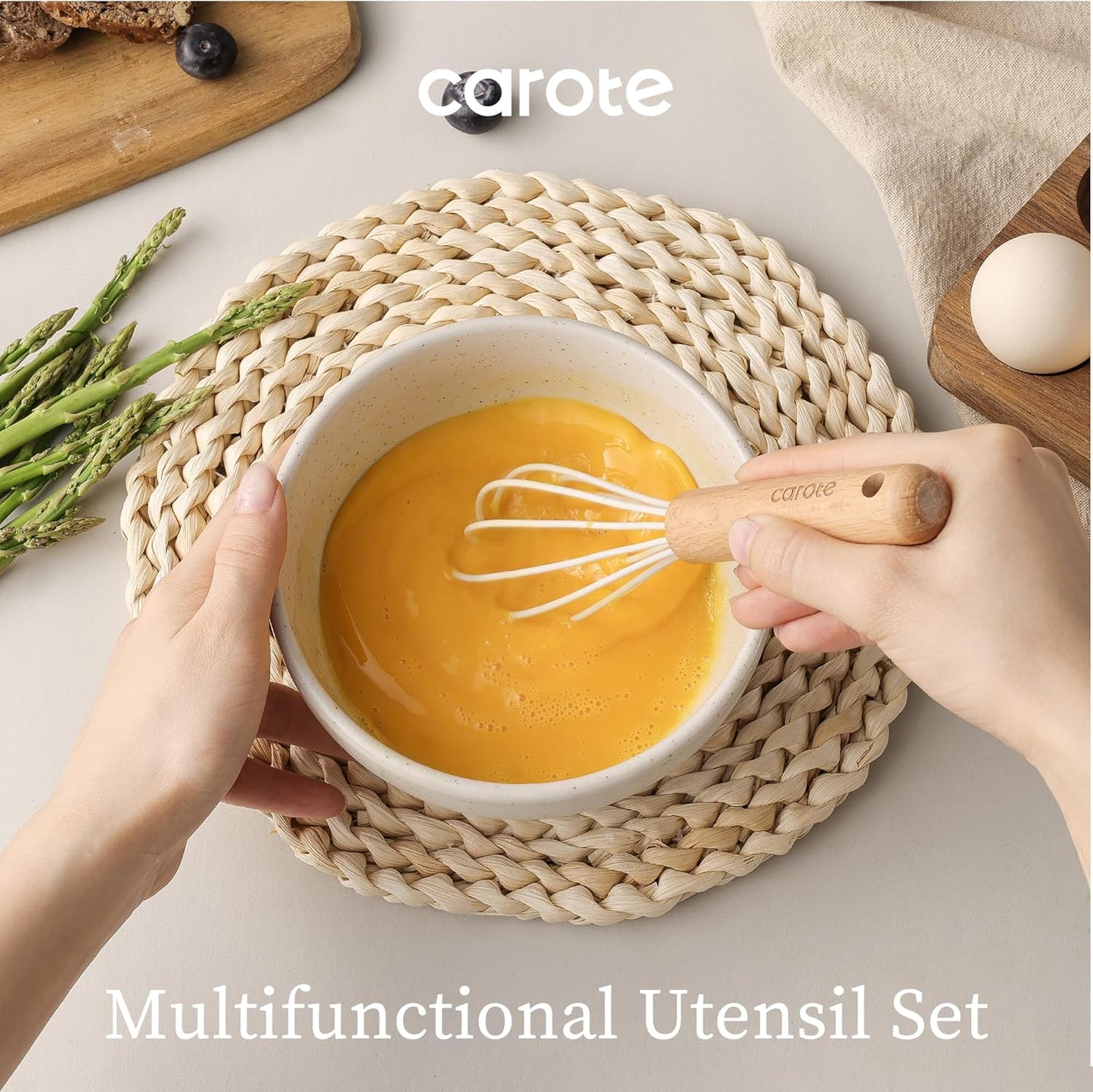 CAROTE 10 Pcs Silicone Cooking Utensils Set for Kitchen with Wooden Handle