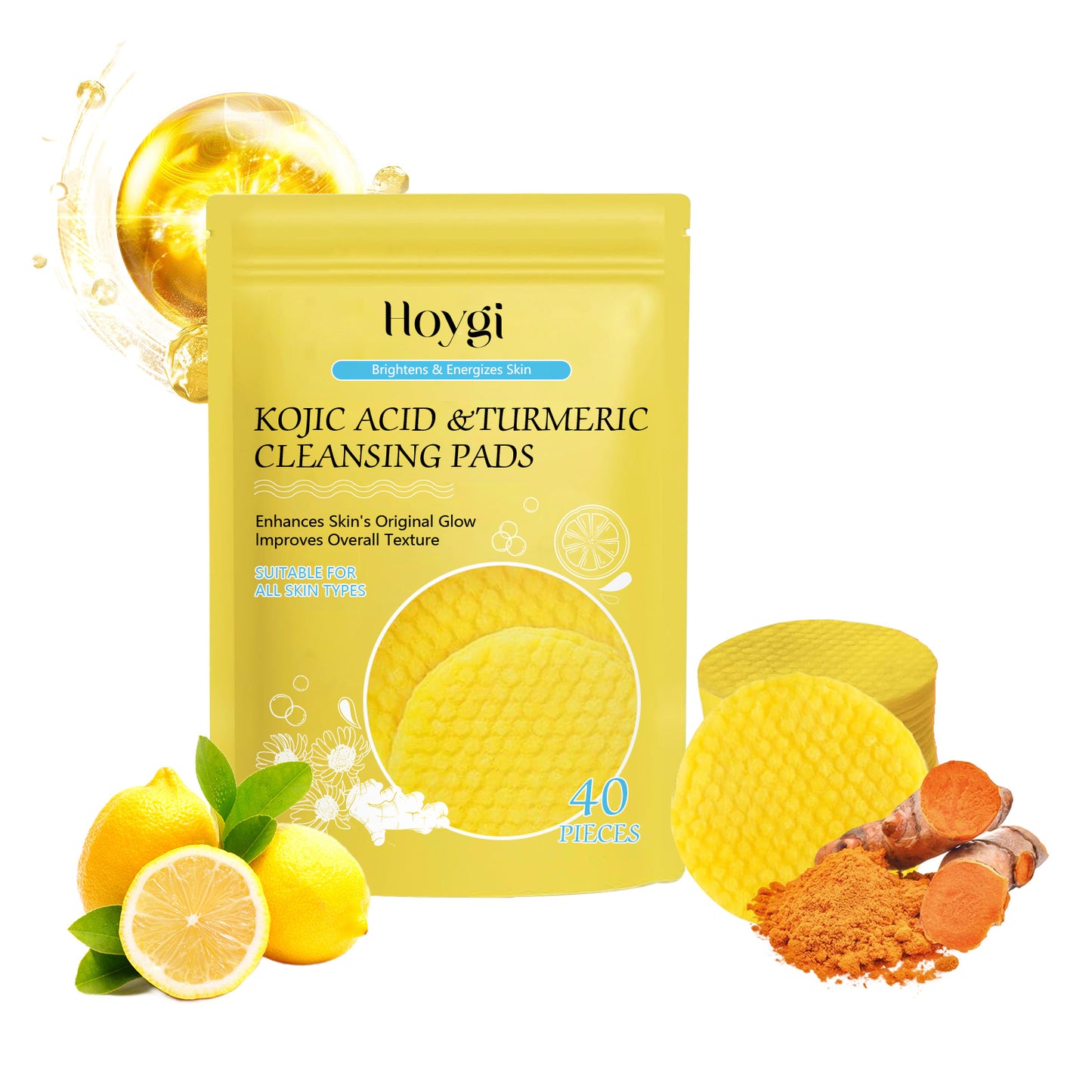Hoygi Turmeric Acid Cleansing Pad Facial Skin Pore Cleansing, Makeup Remover Gentle Exfoliating Cleansing Pad - EBS PLATFORM INC.