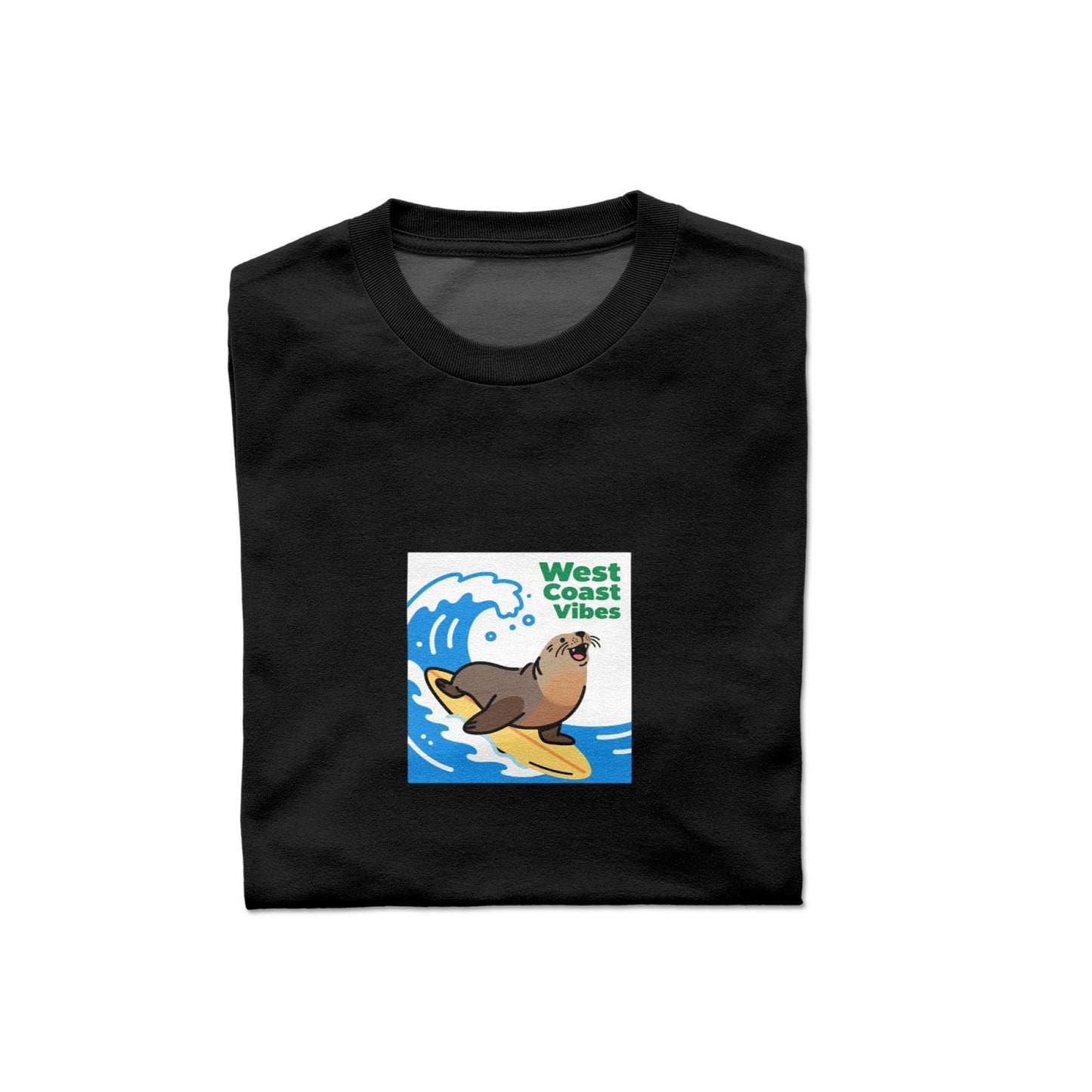 West Coast Seal Printed Men's Pure Cotton T-shirt - Casual Round Neck, Slightly Elastic, Suitable For Summer Knitted Fabric, Classic Fit Adult Shirt, Couple's Shirt