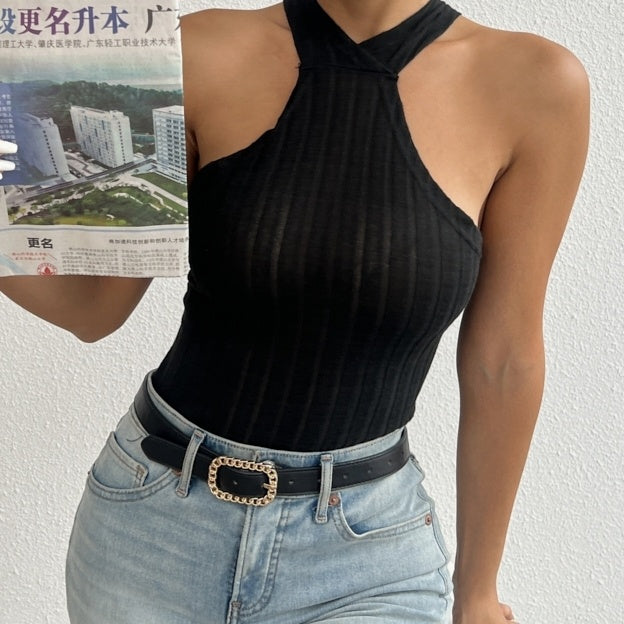 Ladies' Solid Color Fashionable Cross Tie Design, Backless Sexy Slim Fit Camisole Top