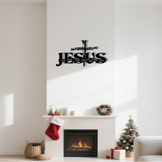Jesus Cross Metal Wall Art The Way, The Truth, The Life Sign Christian Home Decor For Bedroom, Living Room, Bathroom & Kitchen Rustproof, Waterproof Durable Wall Hanging Fade-Resistant Fini