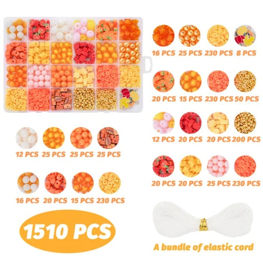 1510 Pcs Fall Bracelets Beads Kit With 24 Grid Storage Box Maple Leaf Pumpkin Star Shaped Clay Beads For Jewelry Making Beads Heishi Beads For DIY Craft Thanksgiving Harvest Party Gift