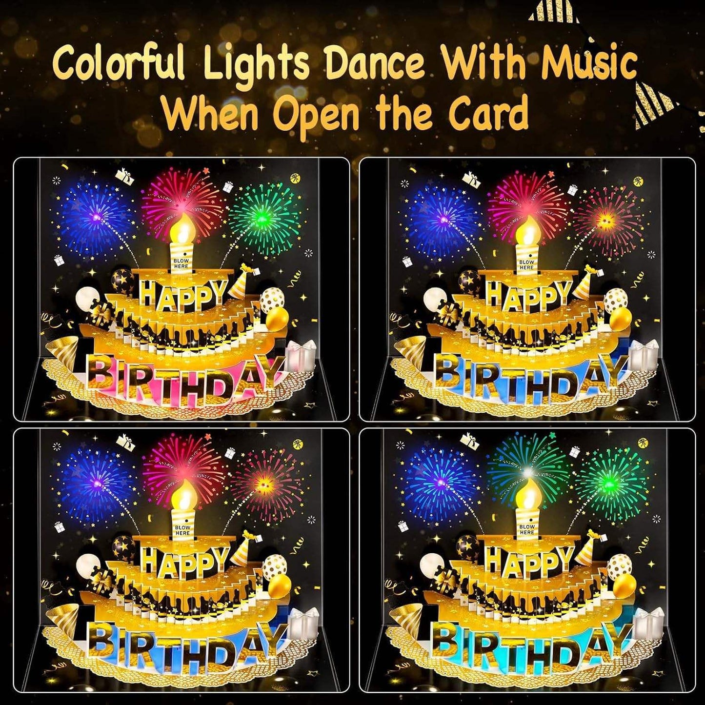 Light Music Up Card Gift Cake Happy Birthday Card With Envelope