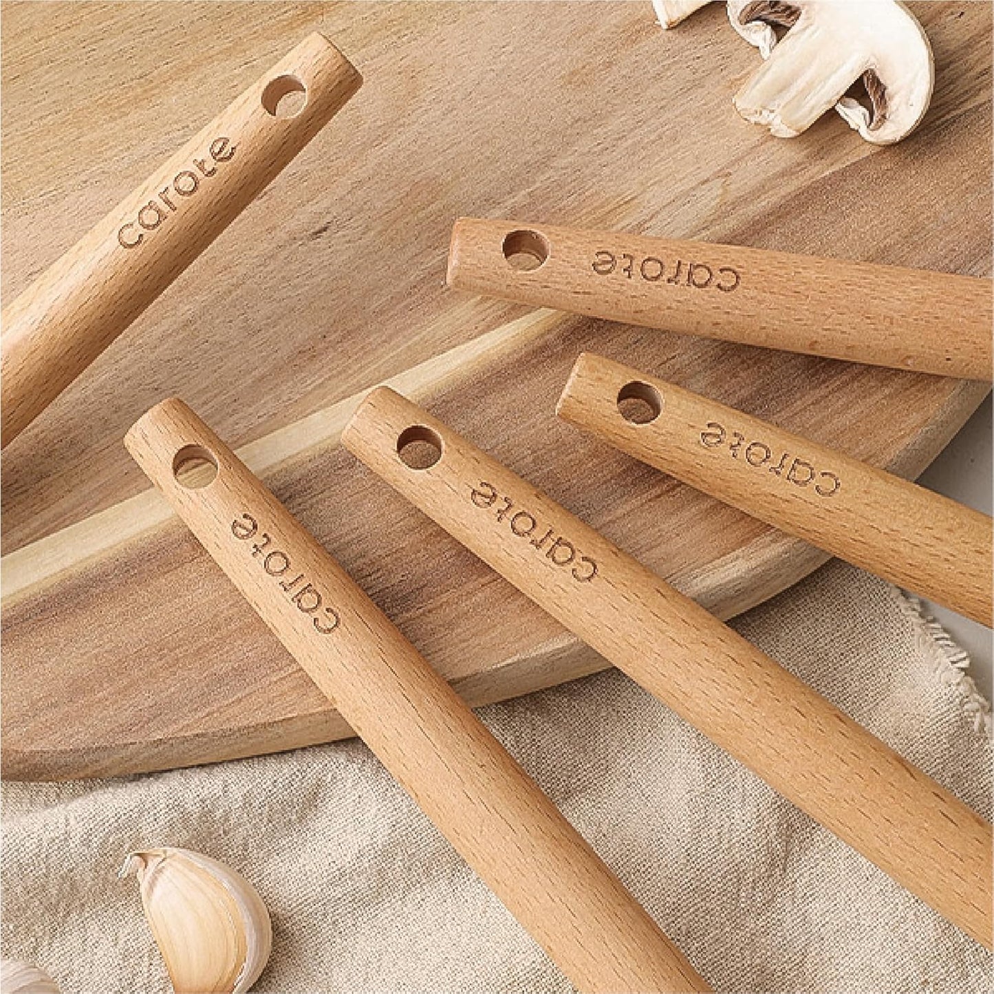CAROTE 10 Pcs Silicone Cooking Utensils Set for Kitchen with Wooden Handle