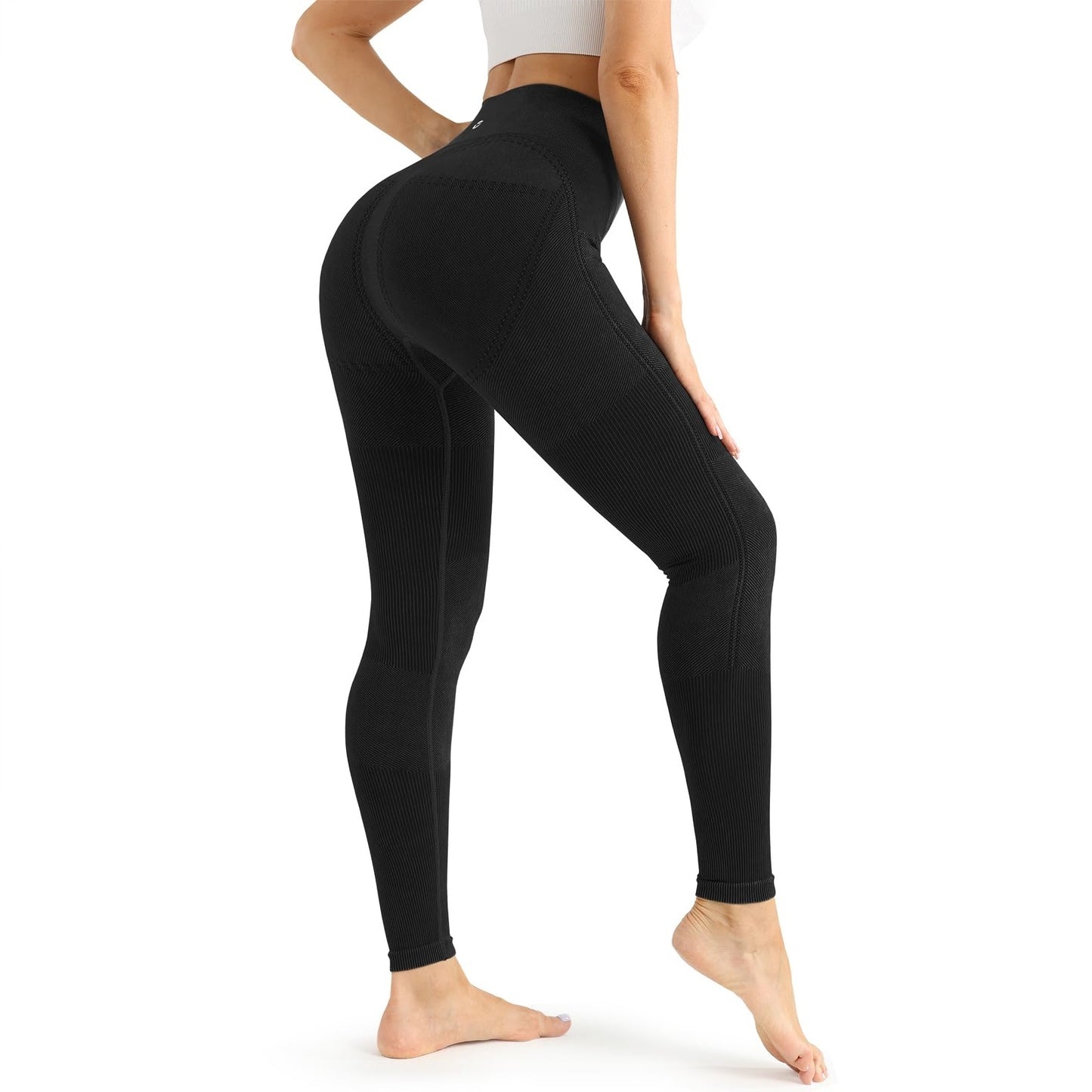 Womens Ribbed Seamless Leggings High Waisted Tummy Control Workout Full Length Yoga Pants