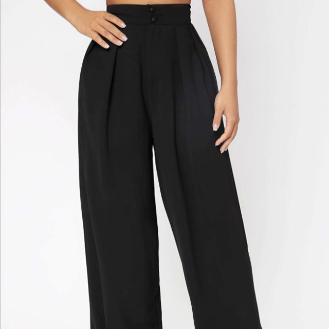 Ladies' Solid Color New Fashionable Commuting Loose Comfortable Button Down Pants