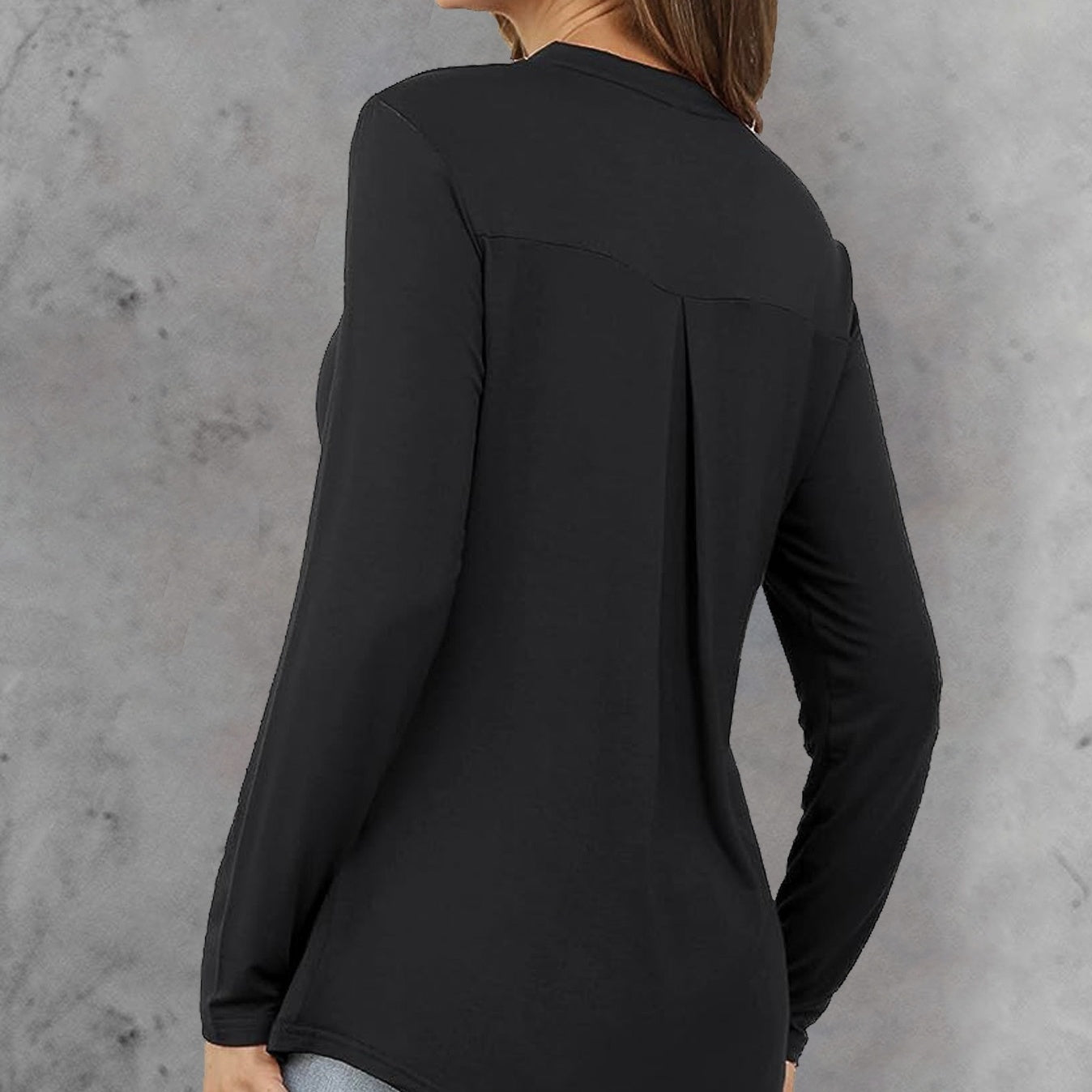 Women's Solid Color Waistband Top With Rolled Sleeves, V-neck Shirt, Long Sleeved Shirt, T-shirt