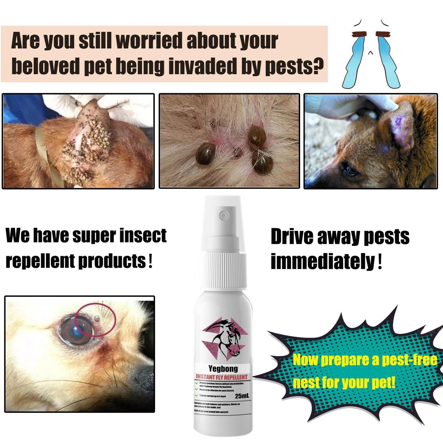 Yegebang Pet Deworming, Flea And Tick Removal, Itching Spray For Cats And Dogs