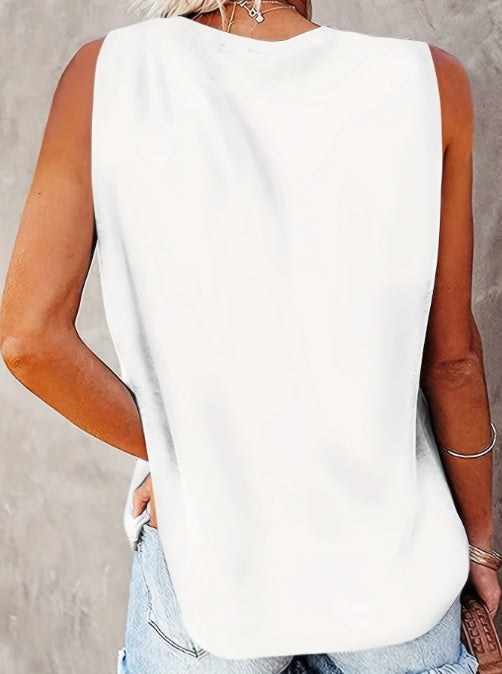 Ladies' Fashionable Sleeveless T-shirt With Personalized Letters, Flowers, Creative Patterns, Printed Casual Round Neck Vest