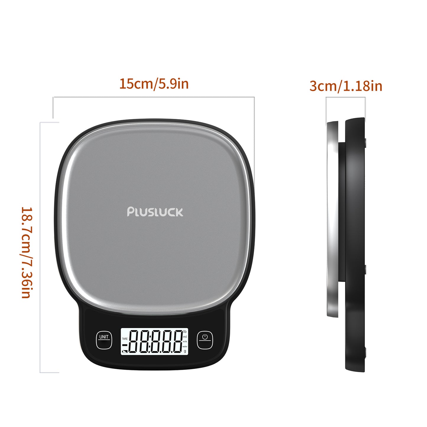High Precision 0.1g Digital Kitchen Scale - Capacity 5kg, 304 Stainless Steel Surface, Multi-function LCD Display, One-click Peeling