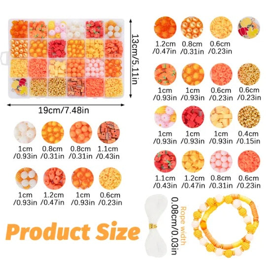 1510 Pcs Fall Bracelets Beads Kit With 24 Grid Storage Box Maple Leaf Pumpkin Star Shaped Clay Beads For Jewelry Making Beads Heishi Beads For DIY Craft Thanksgiving Harvest Party Gift
