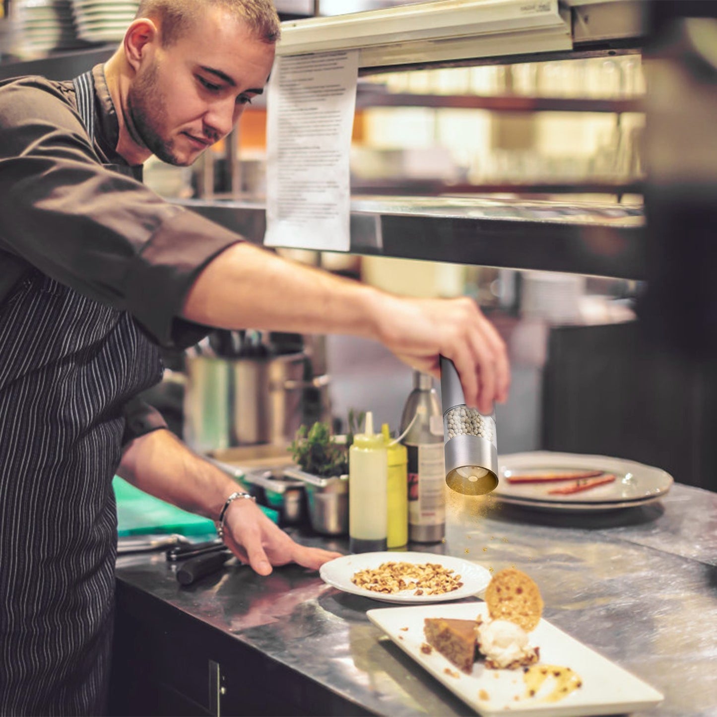 1Pc Electric Salt Pepper Grinder With Light Adjustable Coarseness Stainless Steel Salt Pepper Shaker Battery Operated Pepper Grinder Mill Easy Refill And Clean