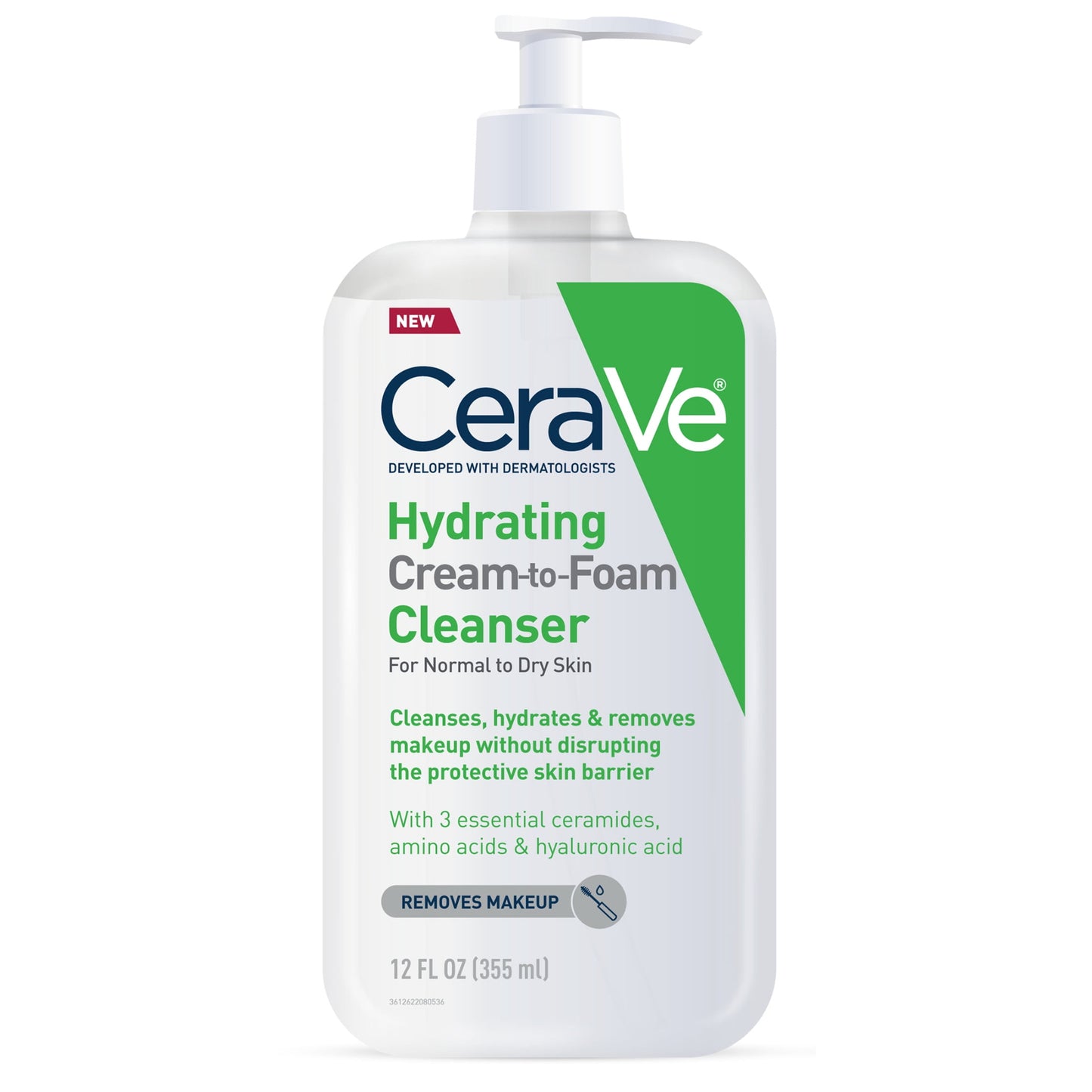 CeraVe Facial Wash Hydrating Cream-to-Foam with Hyaluronic Acid for Normal to Dry Skin 8 fl oz