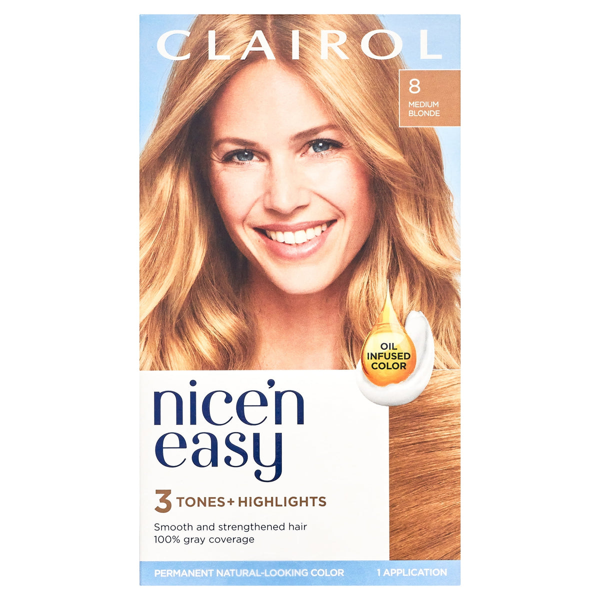 Clairol Nice'n Easy Permanent Hair Color Cream, 8R Medium Reddish Blonde, Hair Dye, 1 Application