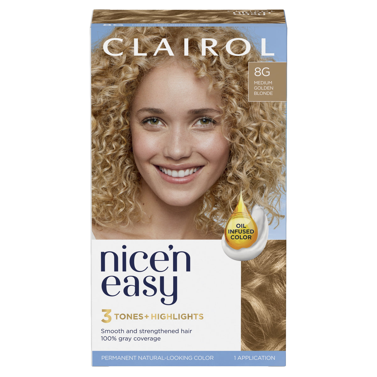 Clairol Nice'n Easy Permanent Hair Color Cream, 8R Medium Reddish Blonde, Hair Dye, 1 Application