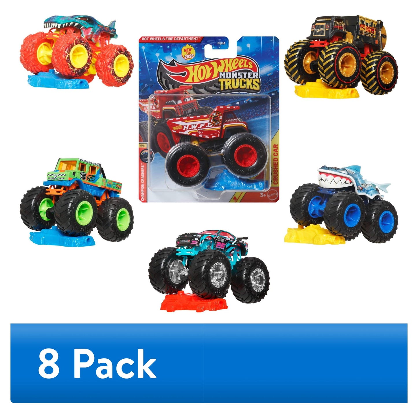 Hot Wheels Monster Trucks, 1:64 Scale Toy Truck & 1 Crushable Car (Styles & Colors May Vary, Items May Not Be Pictured)