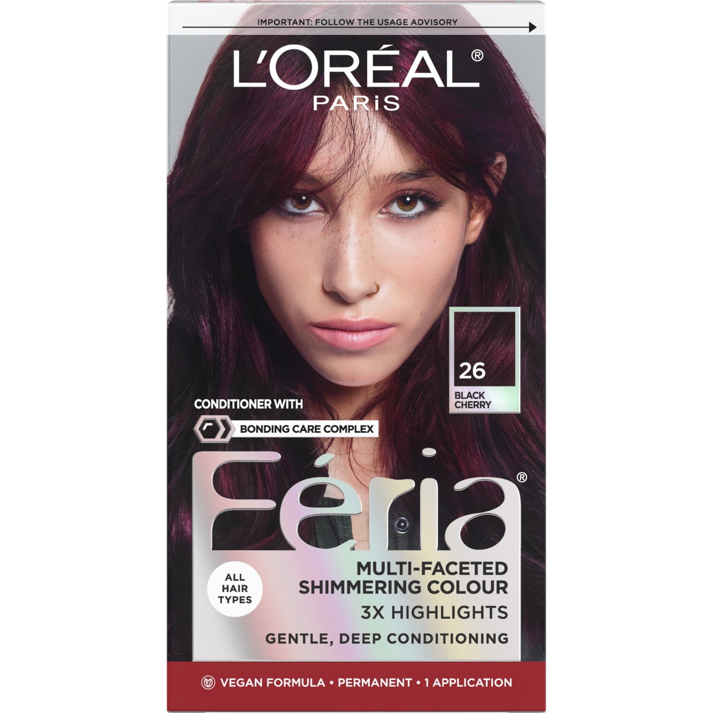 L'Oreal Paris Feria Shimmering Permanent Hair Color, R57 Cherry Crush, 1 Kit